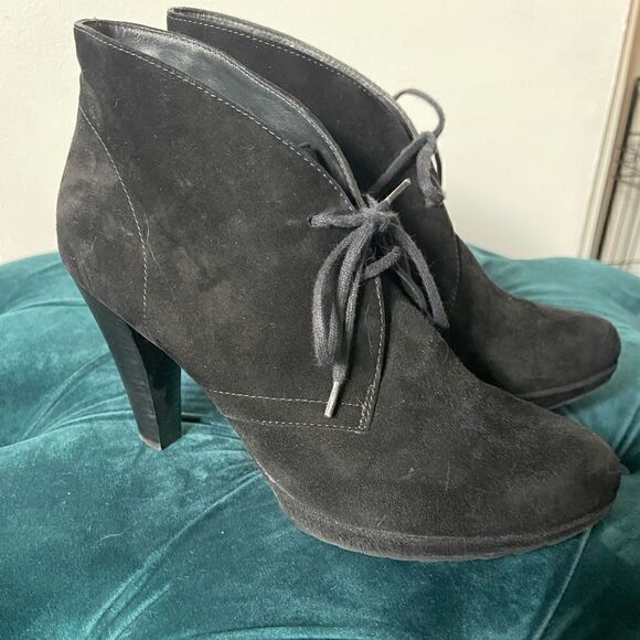 PAUL GREEN Black Suede Booties GUC Lace Up - Picture 1 of 6